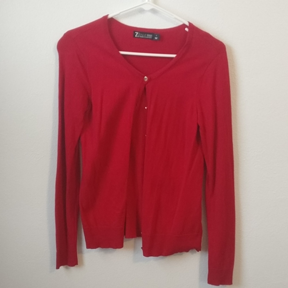Red Cardigan with Gold Buttons